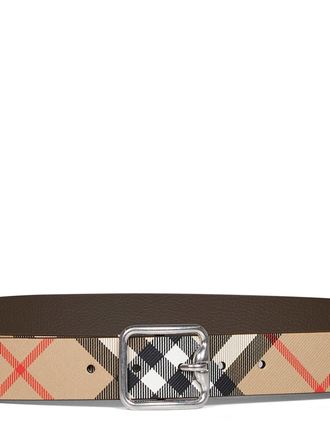 Burberry Mens Reversible B-Buckle Belt Sand Beige-Military Brown Polyurethane