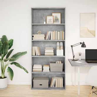 Berkfield Home Book Cabinet Concrete Grey 80x30x189 cm Engineered Wood | Size: 80 x 30 x 189 cm