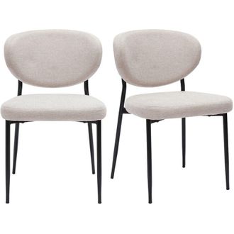 Miliboo Sillas De Tela Efecto Terciopelo Texturizado Beige Y Metal Negro (juego De 2) Breka