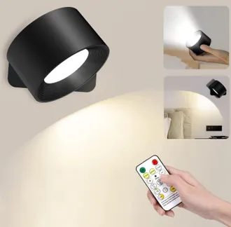 OEM Lampada Da Parete Ricaricabile, Senza Fili, A Batteria - Con Telecomando - Luminosit&agrave; Regolabile - Luce Notturna - Ricarica Usb - Nera