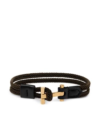 Tom Ford T logo-plaque bracelet - men - Brass/Nylon/Cotton - L - Green