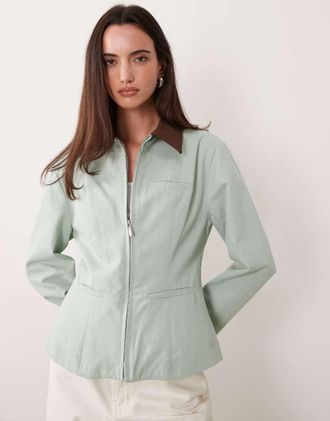 Ghospell Giacca hourglass con vita stretta in puro cotone verde menta