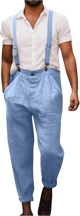 Generic Mens Bib and Brace Overalls Summer Casual Vintage Adjujstable Strap Dungarees Work Rompers Long Jumpsuit with Pockets Blue