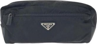 Prada Pre-owned Mini Bags, female, Black, Size: ONE SIZE Pre-owned Tessuto Saffiano Nylon Leather Clutch Bag