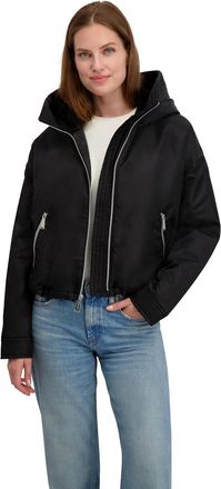 Shelli Segal Womens Heavyweight Windbreaker Jacket with Sherpa Lined Hood, Black