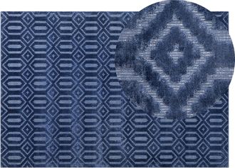 Beliani Alfombra De Viscosa Azul Marino 140 X 200 Cm Patr&oacute;n Geom&eacute;trico Tejido A Mano Adatepe