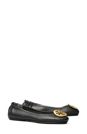Tory Burch Minnie Travel Ballet Flat in Perfect Black/Gold at Nordstrom, Size 5.5