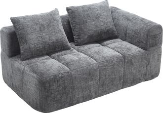 STILVORA Sof&aacute; 2 Plazas Con Chaise Longue Y Bolsillos Laterales, Coj&iacute;n Incluido, Confort Suave, En Chenilla Gris