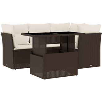 vidaXL Vidaxl - Set Comedor De Jard&iacute;n 5 Piezas Y Cojines Rat&aacute;n Sint&eacute;tico Marr&oacute;n