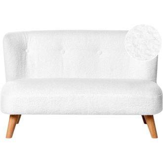 Beliani Kids Sofa White Boucle Upholstered with Armrests Modern Toddler Couch LOTE
