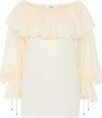 Chlo&eacute; Fluid Ruffle Top - Dames - Blouses - Wit - S - Overhemden