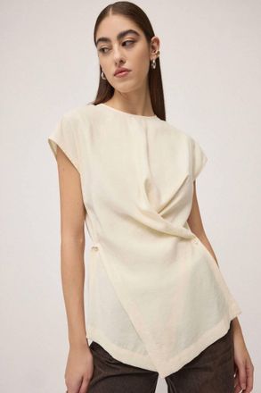 ottod'Ame Short Sleeve Drape Blouse In Latte