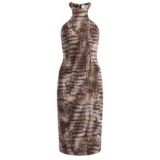 Elisabetta Franchi Midi Dresses, female, Brown, Size: XL Alligator Print Midi Dress
