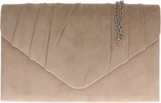 Girly HandBags Womens Faux Suede Clutch Bag Pleated Design Evening Party Nude