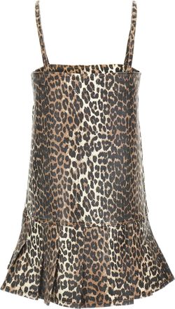 Ganni Leopard Print Organic Denim Dress - Multi