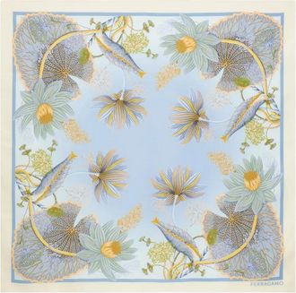 Ferragamo water lilies floral silk scarf - women - Silk - One Size - Blue