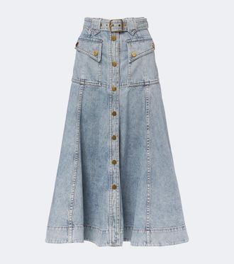 Zimmermann Belted denim midi skirt
