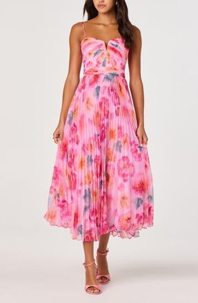 ASTR the Label Bayley Floral Print Pleat Party Dress in Pink Multi Floral at Nordstrom, Size X-Small