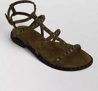 Ash studded leather ankle strap flat sandals