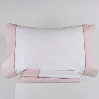 Casa da Laura S&aacute;banas 100% algod&oacute;n 180 hilos rayas rosa cama 150/160 1 almohada 45
