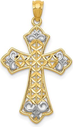 Diamond2Deal 14k Yellow Gold Rhodium Polished Diamond-Cut Filigree Cross Pendant