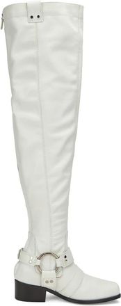 Moschino Hoge Laarzen - Dames - Over de knie laarzen - Wit - 37 EU - Leer - Schoenen