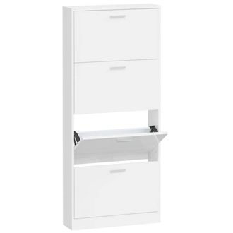 Berkfield Home Shoe Cabinet High Gloss White 59x17x150 cm Engineered Wood | Size: 59 x 17 x 150 cm