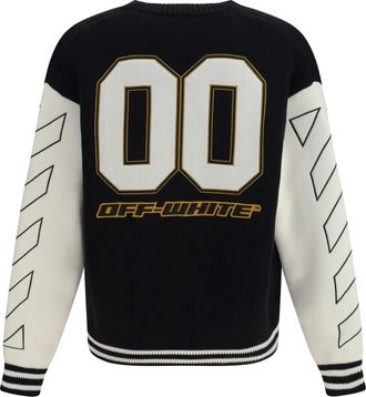 Off-white Mens Star Logo Diagonal Varsity Cardigan Black Cotton Sweater