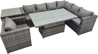 Fimous Fimous 7 Seater Rattan Height Adjustable Rising Lifting Table Corner Sofa Sets with Chair Side Table Dark Grey Mixed