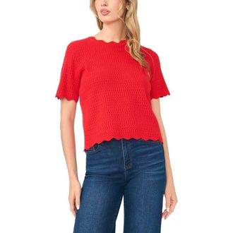 CeCe by Cynthia Steffe Pointelle Knit Scallop Trim Sweater in Crushed Red at Nordstrom, Size Xx-Large