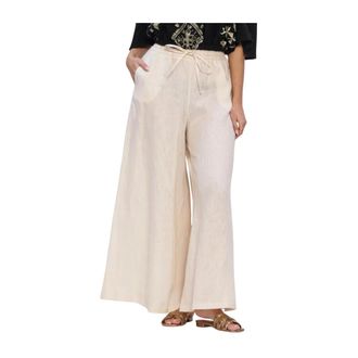 Greek Archaic Kori Dames, Broeken, Beige, Maat: M Linnen