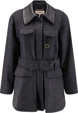 Chlo&eacute; Wool Belted Jacket With Leather Collar