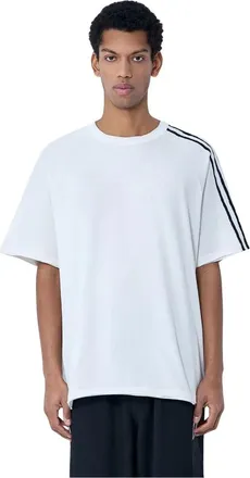 Yohji Yamamoto Gestreept Schouder Katoenen T-Shirt - Heren - T-shirts - Wit - S - Katoen - Tops