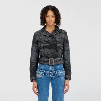 Diesel Cropped denim jacket with belt - Denim Jackets - Woman - Black