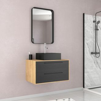 Aurlane Mueble De Ba&ntilde;o 2 Cajones + Lavabo Cuadrada + Espejo - Uby 80cm