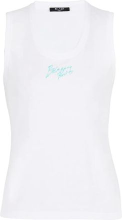 Balmain Top con stampa logo - Bianco
