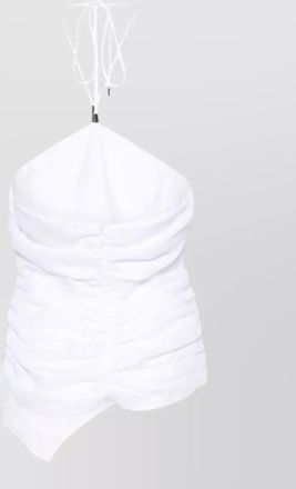 Semicouture linen halterneck top ruched asymmetric hem