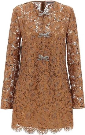 Self Portrait Tan Lace Bow Mini Dress