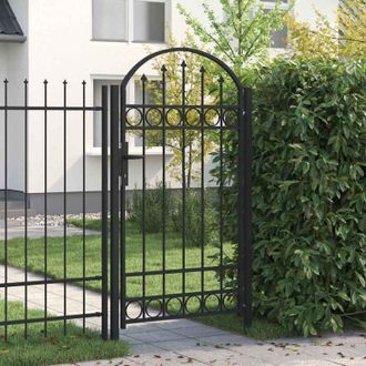 vidaXL Puerta De Valla Con Arco Superior De Acero 104x175 Cm Negra Vidaxl