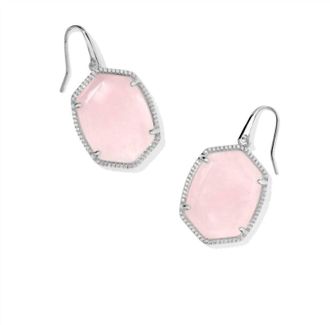 Kendra Scott Womens Daphne Pave Frame Drop Earrings In Silver Rose Quartz