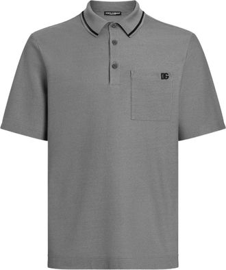 Dolce & Gabbana Polo in cotone con ricamo logo - Grigio