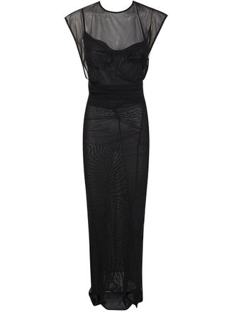 Jean Paul Gaultier Mesh Open Back Sleeveless Dress Velvet Flock