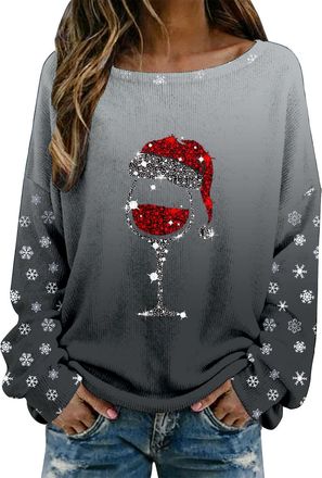 Generic Christmas Jumpers for Women Elf Shirts Funny Gnome Doll Print Pullover Cute Long Sleeve Crewneck Hoodies Ladies Christmas Sweatshirt Tops Xmas Loose P
