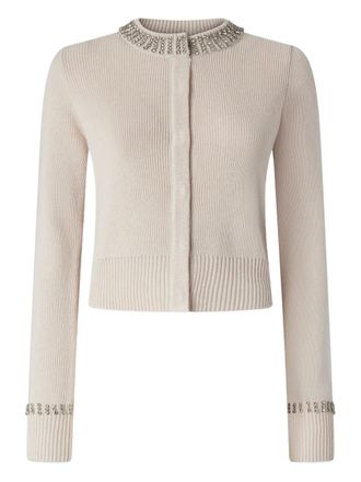 Pinko embellished-cuff cardigan - women - Polyamide/Viscose/Wool/Cashmere - M - Neutrals