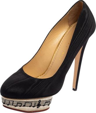 Charlotte Olympia Black Canvas Dolly Platform Pumps