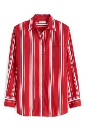 Madewell Stripe Oversize Cotton Poplin Button-Up Shirt in Cherry Red at Nordstrom Rack, Size X-Large