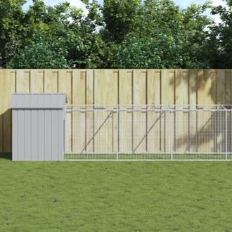 vidaXL Caseta Perros Tejado Acero Galvanizado Gris Claro 117x609x123cm Vidaxl