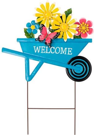 Glitzhome 30H Metal Spring Garden Cart Yardstake or Wall D&eacute;cor in Blue at Nordstrom, Size Medium