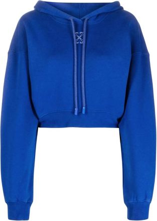 Off-white Womens Embr Mini Arrow Crop Hoodie Blue Cotton - Size X-Large