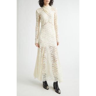 Paco Rabanne Twist Front Scalloped Long Sleeve Lace Dress in Ivory at Nordstrom, Size 10 Us